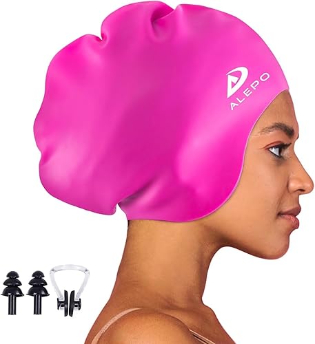 Alepo Cuffia da nuoto extra large per donne e uomini, in silicone resistente, per capelli lunghi con protezione per le orecchie, cuffia da nuoto unisex per adulti per capelli ricci lunghi e spessi e - Ysert