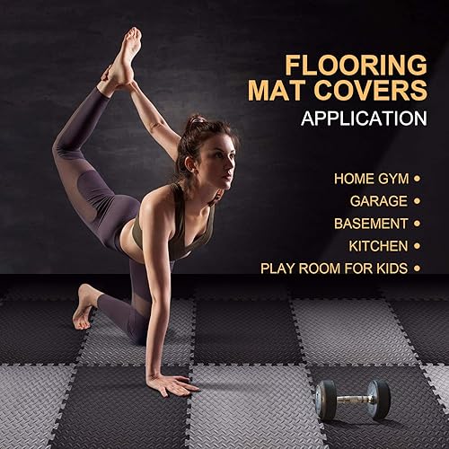 DOOHALO Tappetino per esercizi a puzzle, tappetino protettivo per palestra, 60 x 60 cm, cuscini in gomma antiscivolo, tappetini in schiuma EVA ad incastro per casa, fitness, sport, yoga, allenamento - Ysert