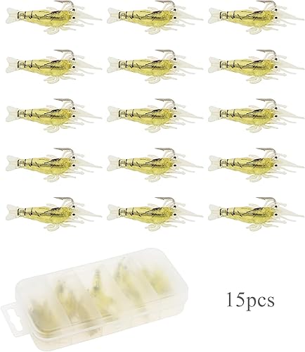 OriGlam 15 pezzi esca per gamberi in plastica morbida, esca da pesca artificiale esca da pesca gamberetto gancio esca esca esca gamberetti pesca gamberetto dolce - Ysert