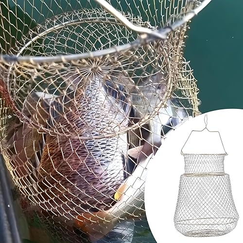 1 pezzo Rete da Pesca con Trappola per Granchi, Cestino Pieghevole per Granchi, Rete da Pesca Pieghevole in Metallo, Design pieghevole, può contenere più pesci, diametro: 30cm, altezza: 39cm - Ysert