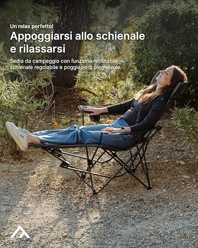 qeedo Johnny Relax Sedia Campeggio Pieghevole (105 kg), poggiapiedi, portabevande - Ysert