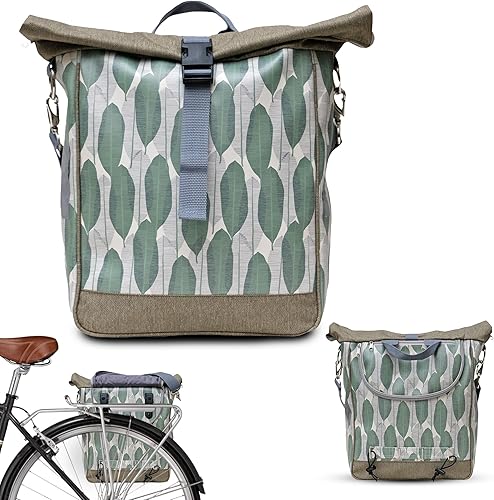Borsa da bicicletta per portapacchi in tessuto vinilico stampato impermeabile con tracolla rimovibile, per donna, design a banana Leafs - Ysert