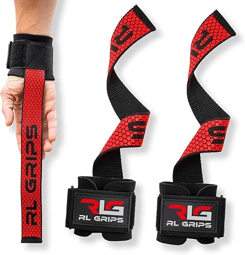 RL Grips® Straps Gym con Fasce per i Polsi per Il Sollevamento Pesi e Il Powerlifting - Fasce per la Schiena con Protezione per i Polsi - Maniglie da Palestra per Il Sollevamento Pesi - Ysert