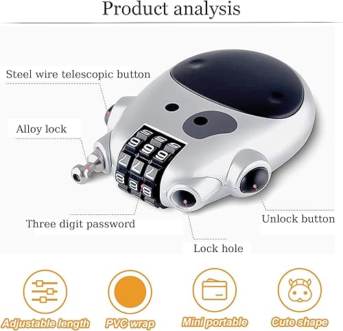 Lucchetto Per Valigia Bici,Lucchetto Con Cavo,Lucchetto Per Casco Moto,Lucchetto Con Codice a 3 Cifre,lucchetto Scooter,Lucchetto a Combinazione Bici,Lucchetto Universale a Codice Argento - Ysert