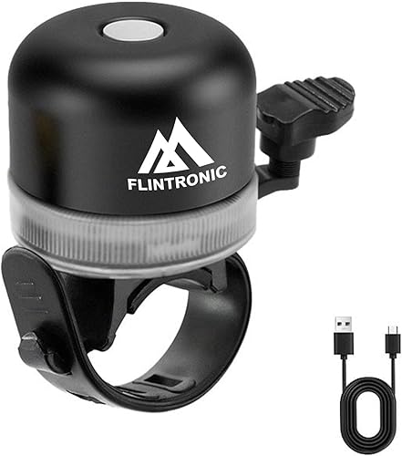 Flintronic Campanello per Bicicletta con Suono Nitido, Campanello per Bicicletta con Cinghie Regolabili, 3 Modalità di Illuminazione, per Bambini e Adulti, Mountain Bike, Bici da Strada - Ysert