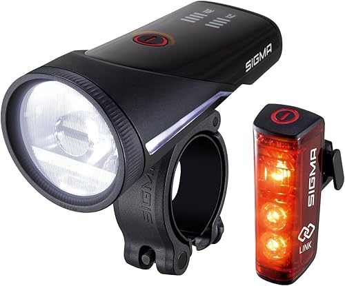 SIGMA Aura 100/Blaze Link kit di luci per bicicletta (montaggio a vite) | Innovativa funzione frizione 100 lux LED luce anteriore per bicicletta | Luce posteriore con funzione di luce freno - Ysert
