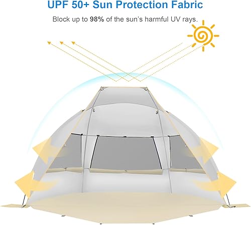 WolfWise Tenda da Spiaggia Portatile per 2-3 Persone UPF 50+ Tenda Parasole a con Pavimento Estensibile, Beige - Ysert