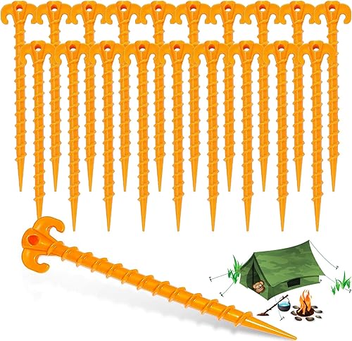 Picchetti da campeggio, 20 cm, in plastica, per campeggio, pioggia, escursioni, giardinaggio, attività all'aperto, spiaggia, caravan, colore giallo - Ysert