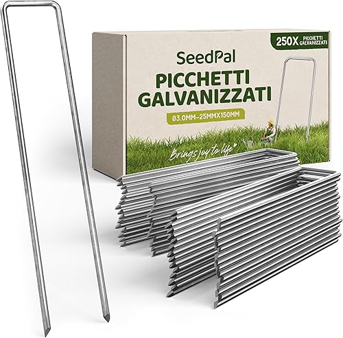 Picchetti in Acciaio Zincato (250 Pezzi) - Picchetti per Telo di Pacciamatura, Recinzione e Camping - 150mm di Lunghezza, 25mm di Larghezza, Ø 3mm - Ysert