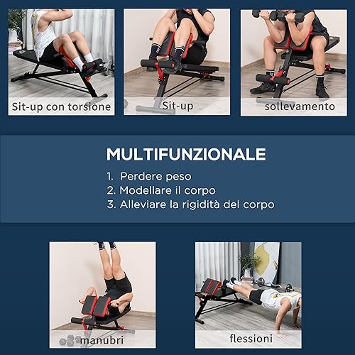 HOMCOM Panca Piana Palestra, Panca Pesi Regolabile per Allenamento a Casa, Panca Palestra Multifunzione con 1 Regolazione Piana e 2 Reclinazioni, 4 Regolazioni del Piede, Nero - Ysert