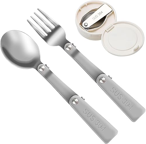 Set di 2 forchette e cucchiai pieghevoli, cucchiaio e forchetta pieghevoli portatili in acciaio inox, per esterni, viaggi, ricambio compatibile con thermos Funtainer da 473 ml - Ysert
