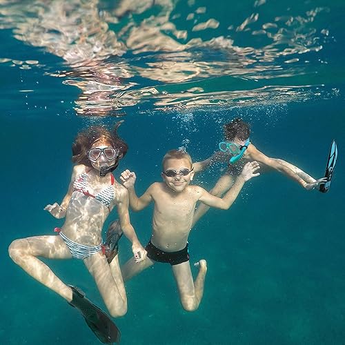Set da Snorkeling per Bambini con Pinne, Vista Panoramica a 180° Occhialini Antiappannamento, Pinne da Nuoto Regolabili, Snorkel, Borsa in Rete ad Asciugatura Rapida - Ysert