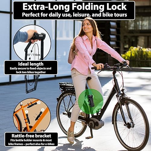 Lucchetto pieghevole da 110 cm con codice numerico e supporto – Lucchetto a combinazione per bicicletta – Lucchetto a combinazione per bicicletta – Lucchetto a combinazione ad alta sicurezza - Ysert