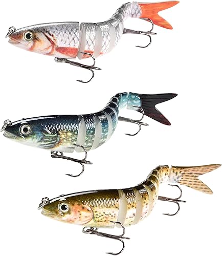 3 Pezzi Esca da Pesca Bionica,Fishing Swimbait Set,Pesca a più Sezioni Dura con Ganci,per Diversi Tipi Pesce - Ysert