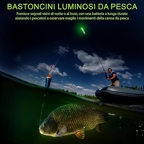 TobeBright Bastoncini Luminosi da Pesca, Pesca con Bastoncini Luminosi Notturni a LED per la Pesca Notturna, Pesca Mattutina, All'aperto e in Campeggio, Verde, Confezione da 5 - Ysert