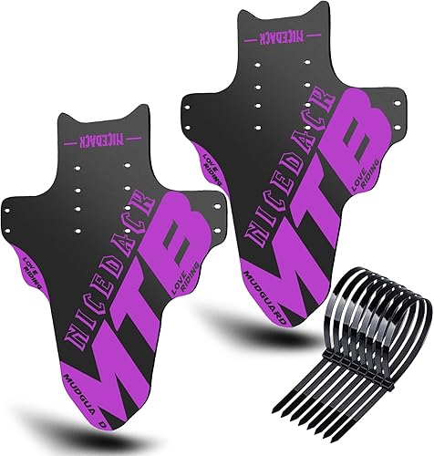 NICEDACK Parafanghi per Mountain Bike, 2 Pezzi, Mudguard Fit 20' - 29 Pollici MTB parafango Anteriore e Posteriore Compatibile con parafanghi per Bicicletta (Viola) - Ysert