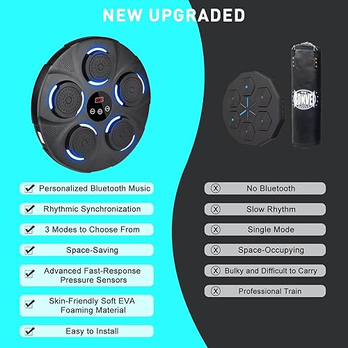 Music Boxing Machine Adulti, Macchina da Boxe Musicale, 9 modalità di velocità, Intelligente Box Musicale Pugile con Guanti da Boxe con Bluetooth, LED Boxe Musicale da Parete per Bambini - Ysert