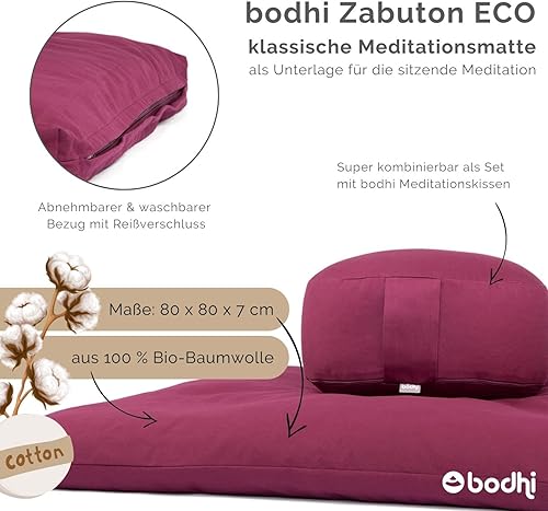 Tappetino da meditazione ZABUTON | Serie ECO | Classico tappetino da yoga con rivestimento sfoderabile in 100% cotone biologico, con chiusura lampo, 80 x 80 x 7 cm - Ysert