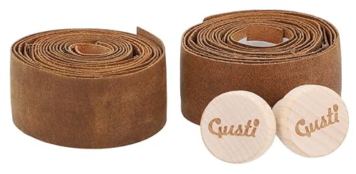 Gusti Nastro manubrio in pelle - Adri V. Misura 157 cm Vera pelle con sughero Cinturino in pelle Nastro adesivo Accessori per biciclette Manubrio per bicicletta Pelle marrone - Ysert