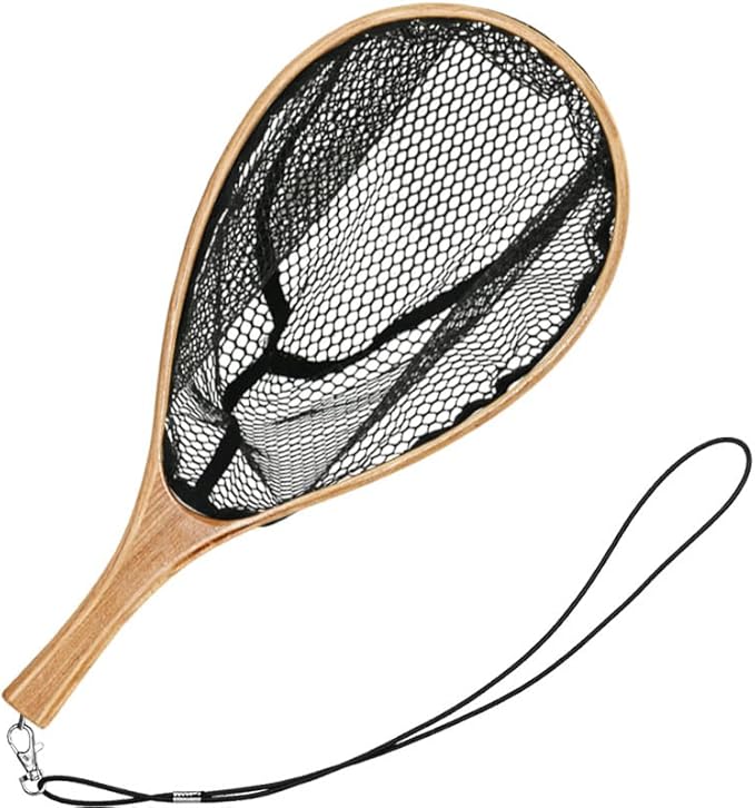 Guadino Per Pesca A Mosca, Rete Da Pesca In Gomma Con Manico Corto In Legno, Cucchiaio Da Pesca Per Rete Da Trota Con Manico In Legno. Adatto Per Pesci In Ruscello All'aperto, - Ysert