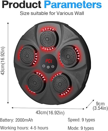 Music Boxing Machine, 9 modalità di velocità Macchina da Box Musicale Pugile con Guanti da Boxe, LED Parete Tira Pugni con Musica, Supporta la connessione Bluetooth - Ysert