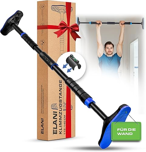 ELANI Barra per trazioni a parete, 115-140 cm, senza forature, con presa sicura e livella a bolla, barra per trazioni da soffitto e barra per trazioni per interni, barra per trazioni - Ysert