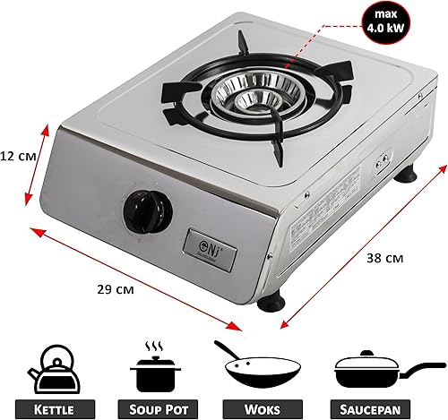 NJ-100 Stufa a gas da campeggio Singolo bruciatore Portatile portatile in acciaio inossidabile GPL 4.0kW - Ysert