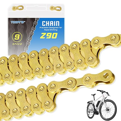 Il Set Catena Mtb Contiene 116 Maglie, Catena Bici 9 Velocità Misura 1/2'X11/128', Processo Galvanico Ricambi Bici Antiruggine, Adatto per Bici da Strada E Mountain Bike (Oro) - Ysert