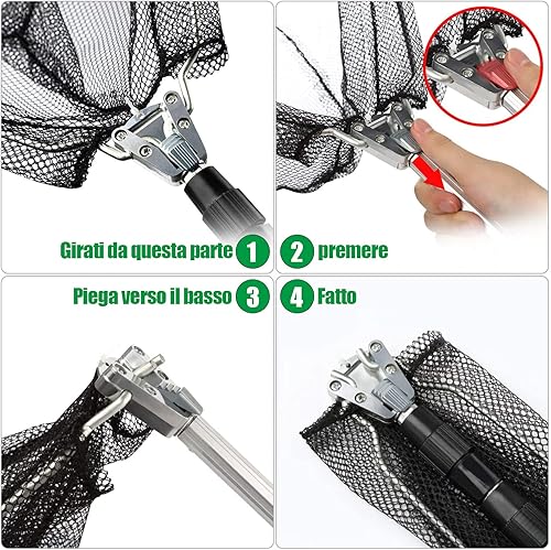 Retino da Pesca Pieghevole Estensibile,Guadino per Pesca Telescopico 205cm,in Acciaio Inossidabile Manico Estendi la Lunghezza Durevole,per pesca di uccelli,acquario,oggetti galleggianti - Ysert