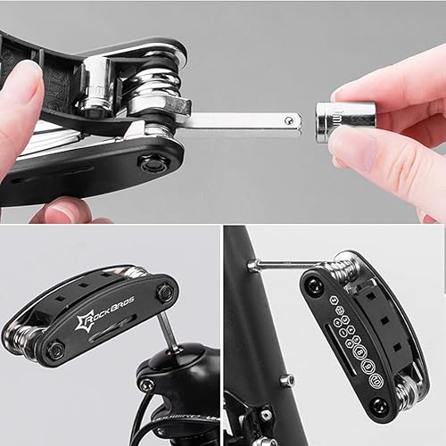 Kit di riparazione per bicicletta, 16 in 1, strumento di riparazione per biciclette, strumento multiuso, kit di riparazione pneumatici per biciclette, con borsa per adesivi per bicicletta e - Ysert