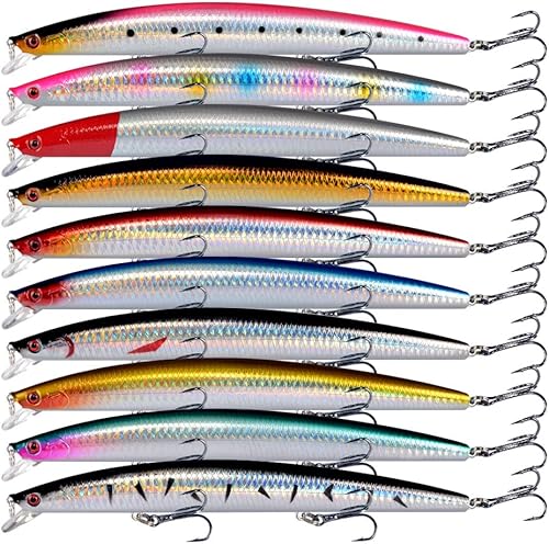 10 Pezzi Esche da Pesca 18cm/24g Attrezzatura da Pesca Esche Rigide Esche a Manovella Esca Artificiale in ABS per Spigola Esca Pesca in Mare e Acqua Dolce, Esca Rigida Bionica Artificiale - Ysert