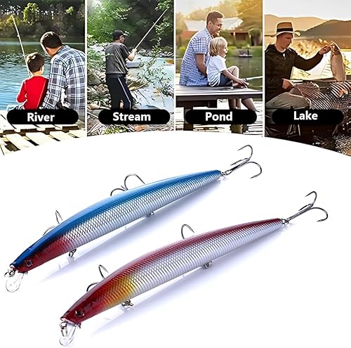2 Pezzi Artificiali Spinning Mare, Esche Artificiali da Pesca, Esche da Pesca Bionica, Esche Galleggianti da Pesca con Gancio a Drilling per Pesci Predatori - Ysert