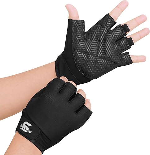 Guanti da palestra per allenamento pesi guanti da uomo e donna traspiranti antiscivolo in silicone imbottito palmo protezione per esercizi di allenamento a mezze dita pull up manubri ciclismo - Ysert