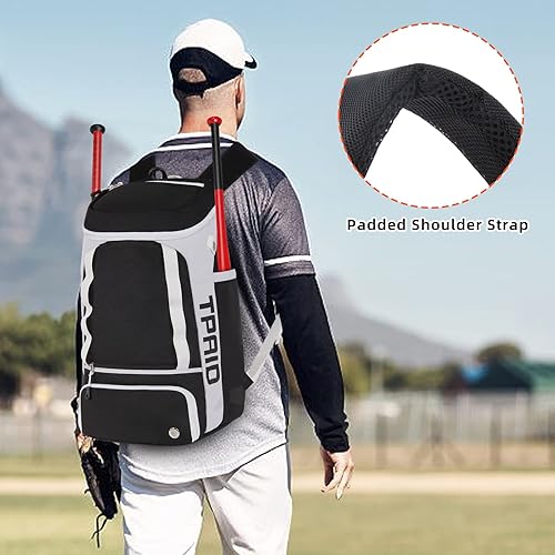 TPAID - Zaino da baseball di grande capacità, con scomparto per scarpe e gancio per recinzione, borsa leggera per attrezzatura da baseball, può contenere mazze, caschi, guanti, cappelli, vestiti - Ysert