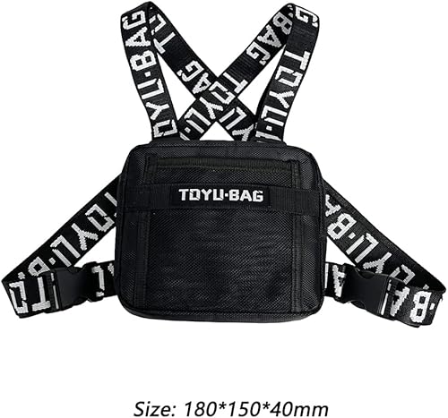Borsa pettorale moda regolabile da donna uomo gilet marsupio economico outdoor hip hop streetwear gilet da viaggio borse (nero) - Ysert