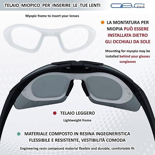 Occhiali Tattici Militari da Tiro, 3 Lenti Intercambiabili, Custodia Semirigida, Panno Pulizia, Tracolla Regolabile, Telaio Miopico - Ysert