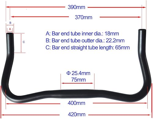 UPANBIKE Bullhorn Riser Bar 25,4 mm 37 cm per bici a scatto fisso manubrio in lega nera - Ysert