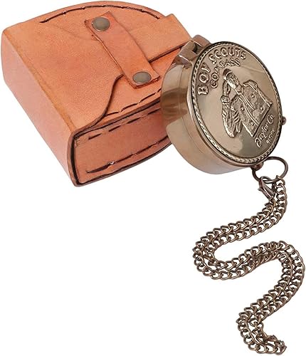 Bussola da scout per ragazzi e uomini, con incisione, con scatola in pelle, bussola da campeggio, idea regalo - Ysert