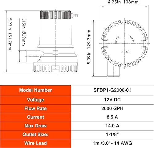 Seaflo Seaflo 2000 GPH 12 V Boat Marine Plumbing Electric Fair Pumps - Ysert