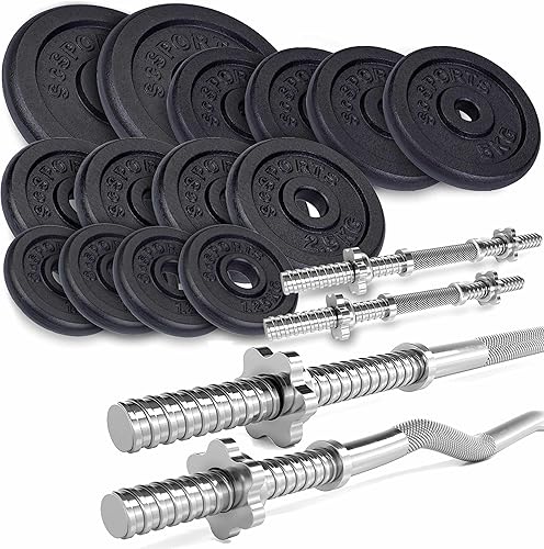 Bilancieri con Pesi - Set da 100/83/55/35/29/28 kg, Dischi Pesi in Ghisa, Ø 31 mm, Barra in Acciaio, Presa Antiscivolo, Nero - Manubri, Sbarra, Palestra - Ysert