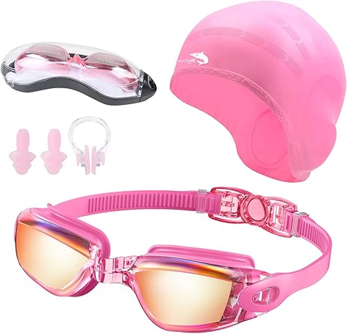 Flintronic Cuffia da Nuoto con Anti-Appannamento Occhiali da Nuoto,Silicone Cuffia da Nuoto per la Protezione delle Orecchie ,Cuffie da Nuoto Unisex Adulto per Cuffia da Nuoto per Piscina Spa Terme(Nero, Rosa) - Ysert