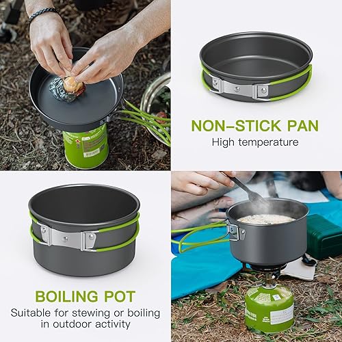 Lixada Set da Cucina Portatile, Multifunzione, per 2-3 Persone, per Campeggio, Picnic, Escursioni, attività all’Aperto, Pot + Pan - Ysert