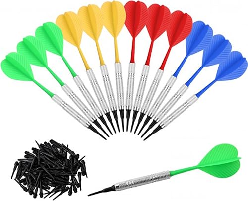 Set di 12 Freccette Morbide con 100 Punta di Sostituzione 14g Freccette Professionali Punta Plastica per Bersaglio Elettronico Freccette con Punta in Plastica per Attività Indoor - Ysert