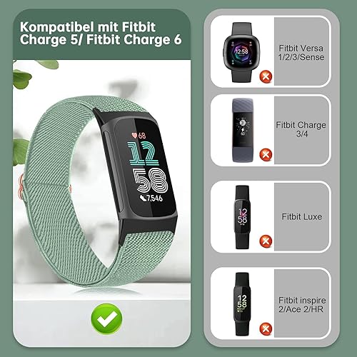 5 Pezzi Cinturino Compatibile con Fitbit Charge 6/5 per Donne e Uomini, Sportivo Ricambio in Nylon Regolabile Traspirante - Ysert