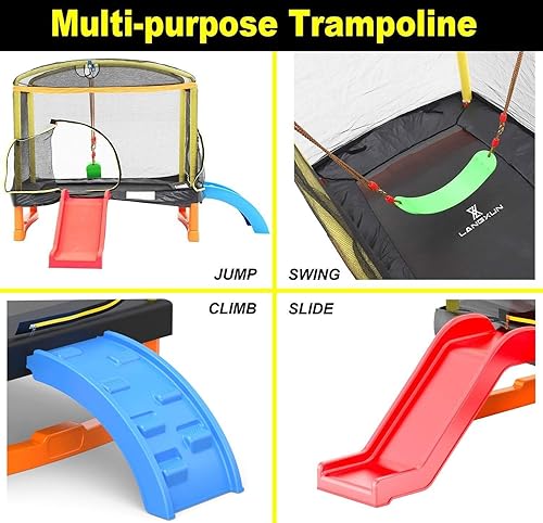 Trampolino Quadrato Con Scivolo E Scala Per Arrampicarsi, Include Rete Di Sicurezza, Tappetino, Altalena, Trampolino Da Giardino Per Uso Interno Ed Esterno, Regalo Di Compleanno Per Bambini - Ysert