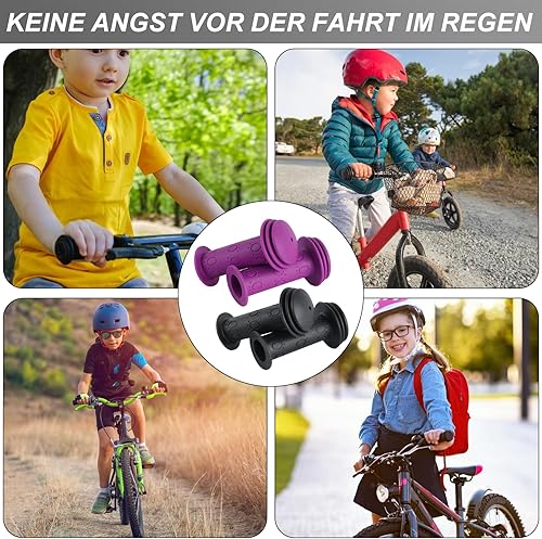 2 Paia Manopole Bici, Maniglie per Bicicletta Bambini, 22mm Manopole Impugnature per Manubrio Biciclette, Manopole Gomma Antiscivolo, Impugnatura per Manubrio Bicicletta Bambini - nero, viola - Ysert