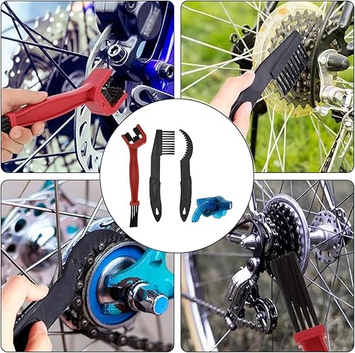 Kit Pulisci Catena Bici, Lavacatena da Bici Professionale Accessori, 4 Pezzi Kit di Spazzola Pulizia della Catena, Spazzola di Pulizia per Catena Moto Bicicletta, Rosso - Ysert