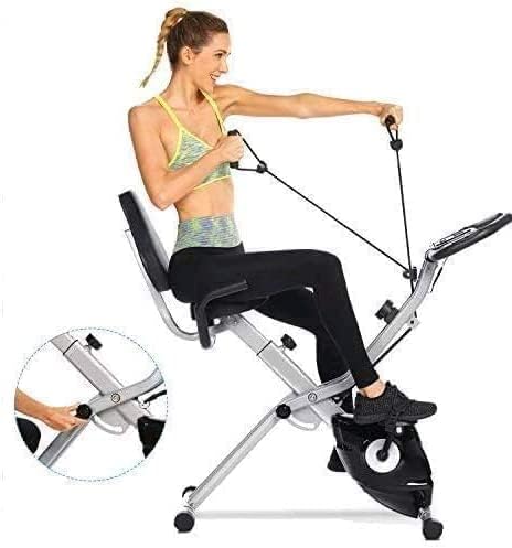 Cyclette, cyclette pieghevole con attacco app, 10 livelli di resistenza regolabili e cardiofrequenzimetro, perfetto per allenamento a casa cardio grigio nero - Ysert