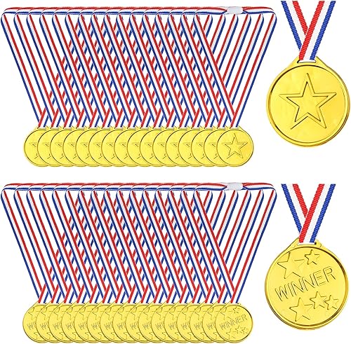 PLULON Medaglie Vincitore in Plastica Medaglie Premio Oro Argento Bronzo per Bambini Vincitore Premi con Nastri per Collo Bomboniere in Classe Premi per la Giornata dello Sport - Ysert
