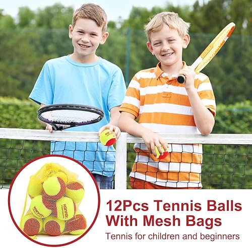 Palline da Tennis, 12 Pezzi Stage 3 Palline da Tennis Starter con Borsa per il Trasporto Palle da Allenamento 75% a Pressione Ridotta per Principianti Bambini e Cani - Ysert
